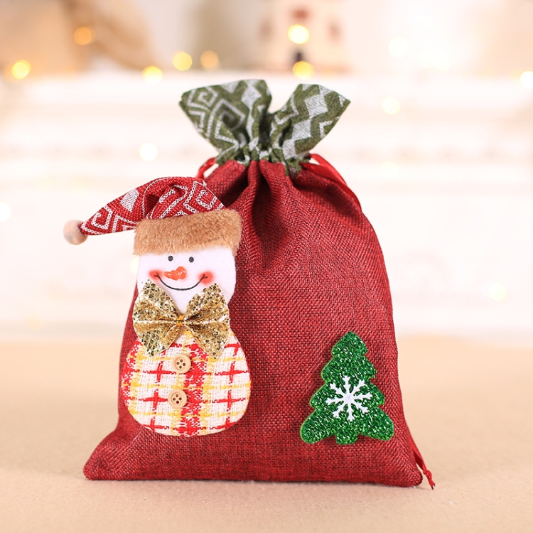 

3 PCS Creative Christmas Gift Bag Children Burlap Beam Apple Bag Candy Cookie Bag( Snowman )