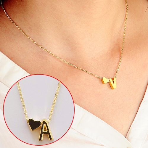 

Fashion Tiny Dainty Heart Initial Necklace Personalized Letter A Name Necklace(Gold)