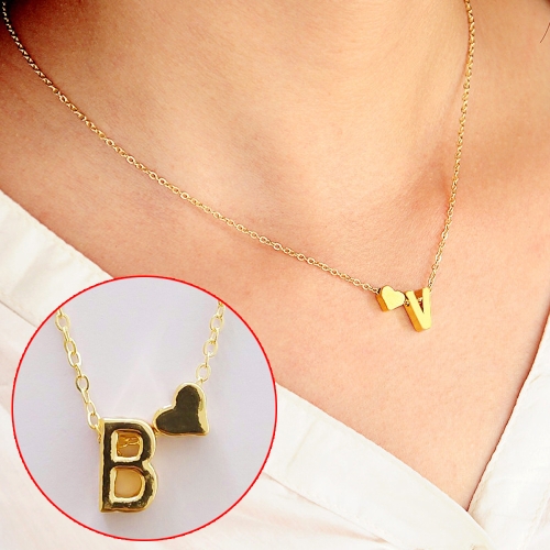 

Fashion Tiny Dainty Heart Initial Necklace Personalized Letter B Name Necklace(Gold)