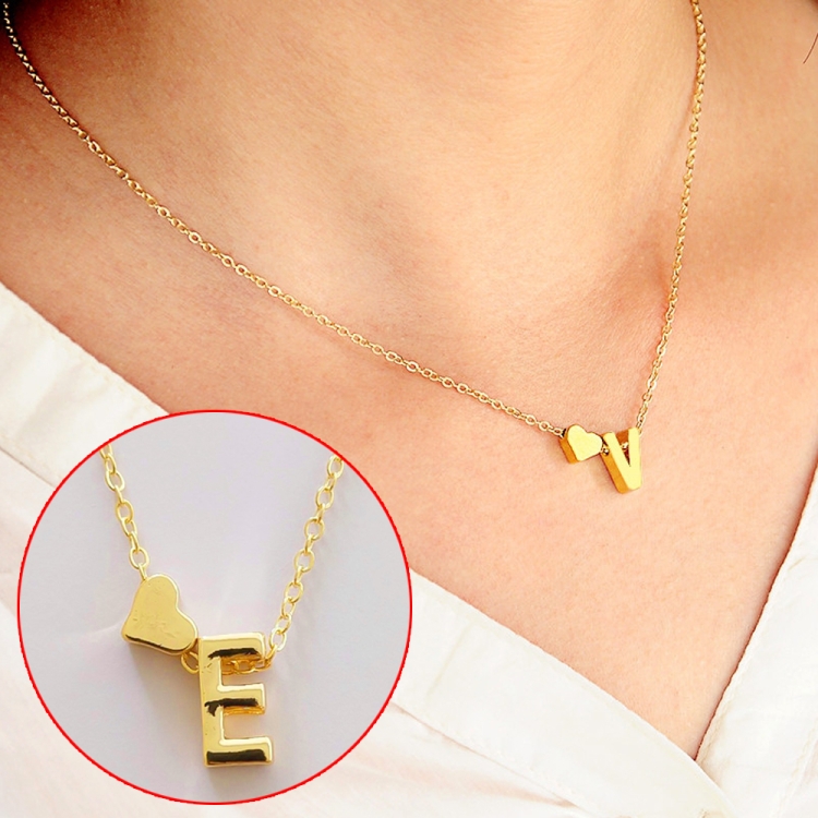 

Fashion Tiny Dainty Heart Initial Necklace Personalized Letter E Name Necklace(Gold)