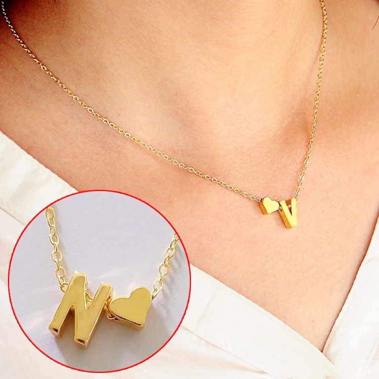 

Fashion Tiny Dainty Heart Initial Necklace Personalized Letter Necklace, Letter N(Gold)