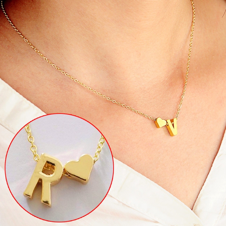 

Fashion Tiny Dainty Heart Initial Necklace Personalized Letter Necklace, Letter R(Gold)