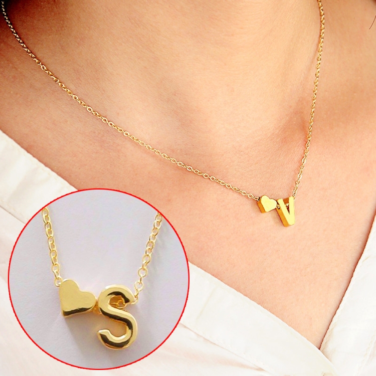 

Fashion Tiny Dainty Heart Initial Necklace Personalized Letter Necklace, Letter S(Gold)