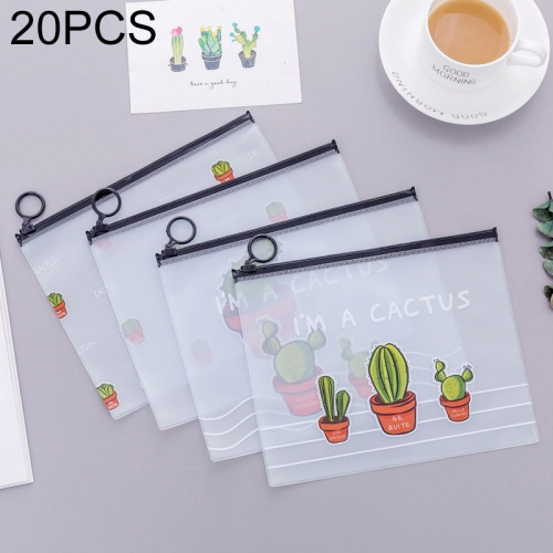 

20 PCS Cactus Pattern Small Fresh Transparent Bag Student Stationery Office Supplies, Size: 17.1x21.2cm