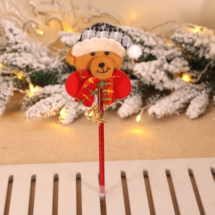 

10 PCS Three-Dimensional Santa Claus Bell Ballpoint Pen Cartoon Creative Christmas Decoration Pen( Bear)