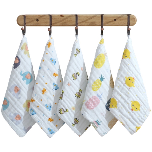 

5 PCS Six-Layer Gauze Cotton Baby Square Handkerchief Saliva Towel Styles Random Delivery, Size:25x25cm