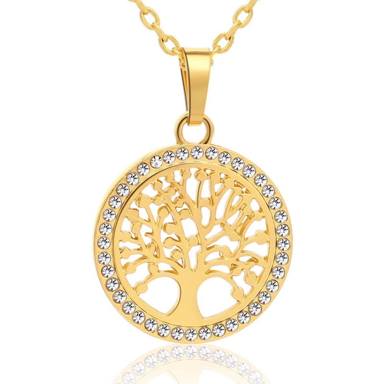

3 PCS Tree of Life Crystal Round Small Pendant Necklace Elegant Women Jewelry Necklace(Gold)