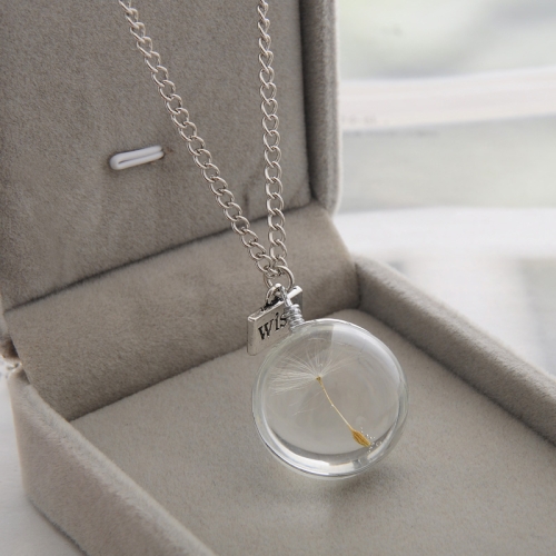 

Real Dandelion Crystal Necklace Glass Round Pendants Necklace Silver Chain Choker Necklace For Women
