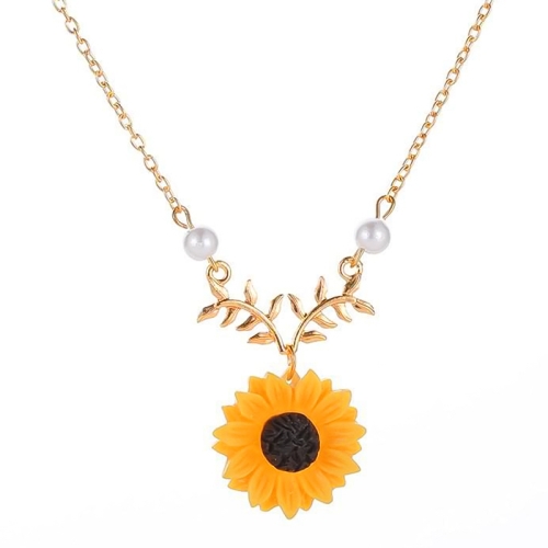 

Delicate Sunflower Pendant Necklace Women Creative Imitation Pearls Jewelry Necklace(Gold)