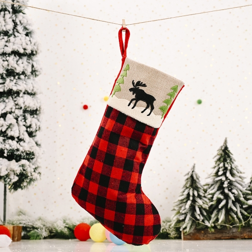 

Christmas Decoration Red And Black Plaid Elk Christmas Stocking Gift Bag