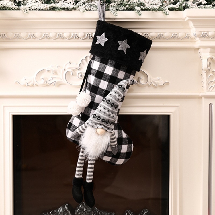 

Hanging Feet Faceless Doll Christmas Socks Christmas Decoration Gift Bag( Black And White Grid)