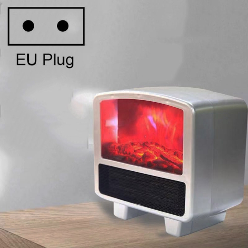 

Home Office Small 3d Flame Desktop Fireplace Heater, Plug Type:EU Plug(Silver Gray)