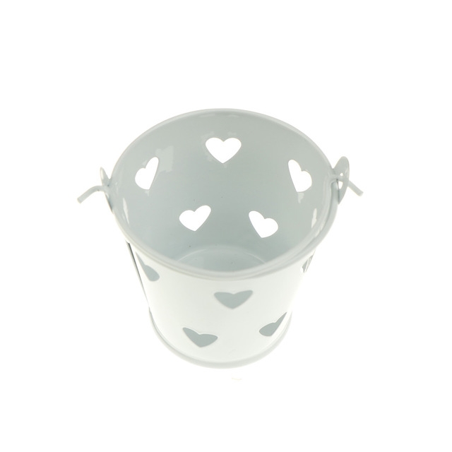

Heart Hollow Round Pen Holder Decoration Adorable Mini Desktop Storage Bucket Iron Pencil Holder Stand(White)