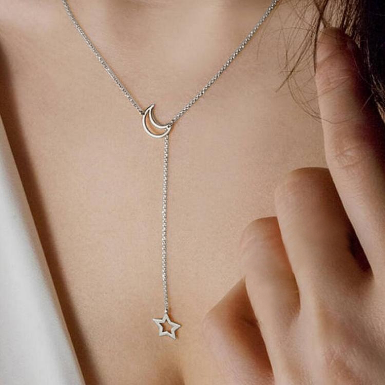 

Fashion Moon Star Collarbone Chain Short Necklace(Silver)
