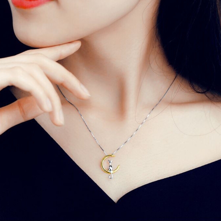 

Women Fashion Cat Moon Pendant Necklace(Gold)