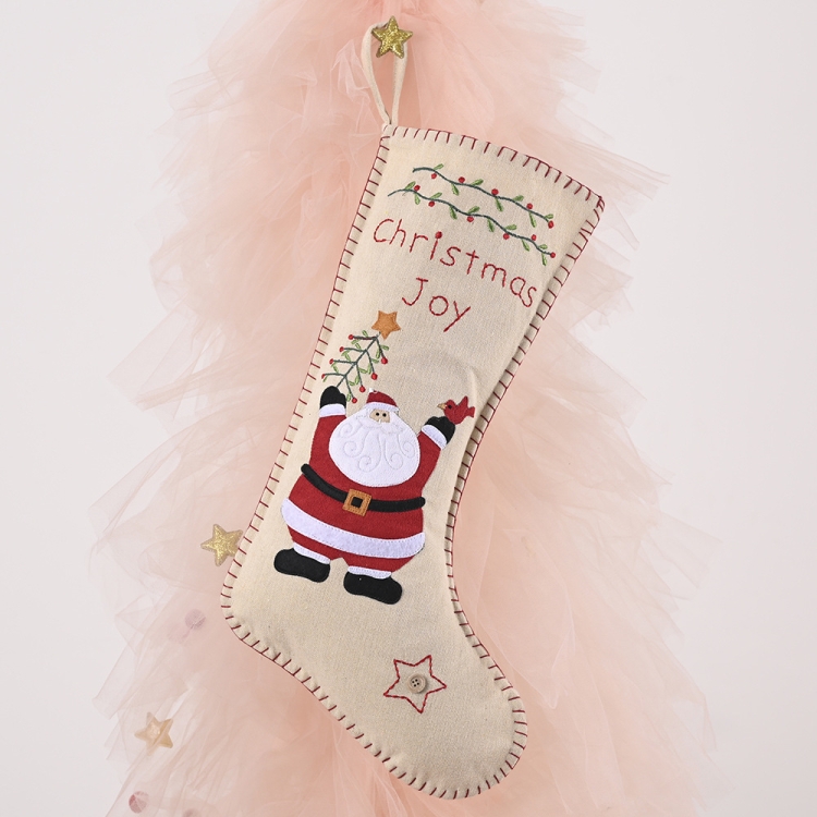 

Christmas Ornaments Linen Embroidered Christmas Socks Pendant Gift Bag(Elderly)