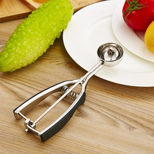 

Stainless Steel Silicone Black Handle Ice Cream Scoop Spoon, Size:50mm