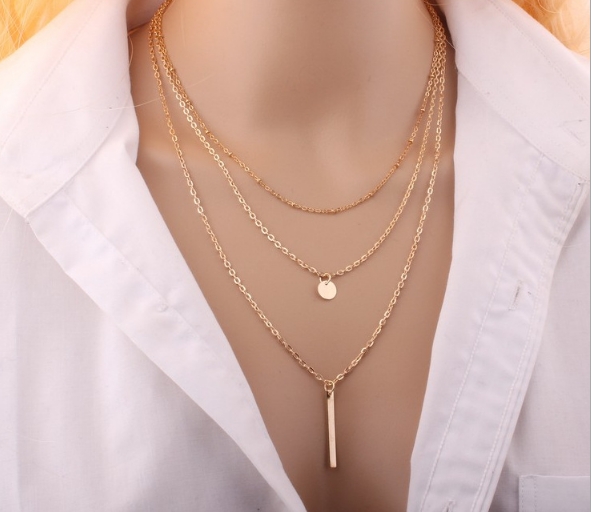 

Women Fashion Metal Sequins Multilayer Necklace Copper Bead Chain(Gold)