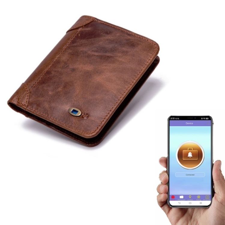 

Men Leather Short Business Wallet Smart Anti-Lost Anti-Theft Coin Purse, Style:Smart(Brown)