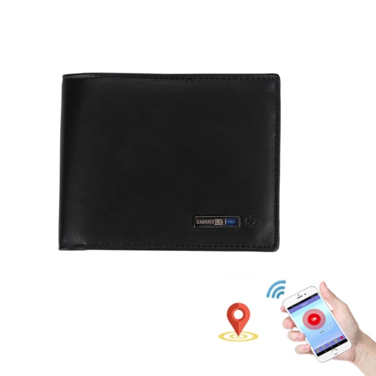

Men Short Leather Business Wallet Smart Anti-Lost Anti-Theft Coin Purse, Style:Smart(Black)