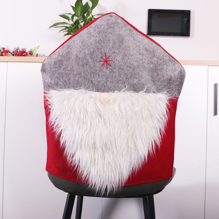 

Felt Fabric Christmas Chair Cover Long-Haired Santa Claus Seat Back Cover(Grey)