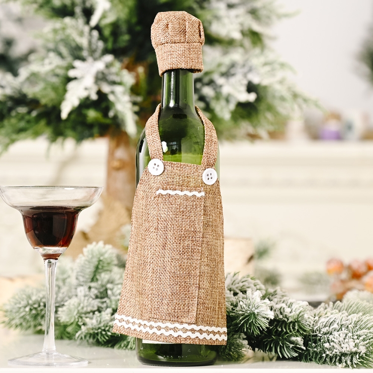 

6 PCS Christmas Ornaments Lace Apron Wine Bottle Cover Restaurant Decoration Wine Cover(Khaki)