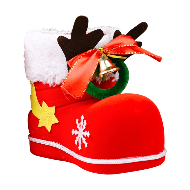 

4 PCS Christmas Ornaments Antlers Bells Flocking Boots Candy Boots Ornaments Gifts(Red)