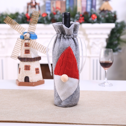 

3 PCS Christmas Machine Embroidered Faceless Old Man Wine Bottle Bags Table Wine Bottle Decorations(Grey)