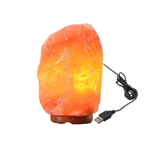 

USB Power Himalayan Crystal Rock Salt Desk Lamp Night Light With Wood Base & E14 Bulb & Switch, Size:3-5kg(Warm Light)