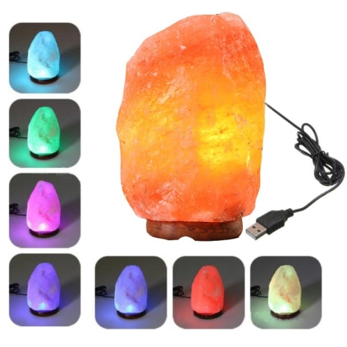 

USB Power Himalayan Crystal Rock Salt Desk Lamp Night Light With Wood Base & E14 Bulb & Switch, Size:5-7kg(Colorful Light)