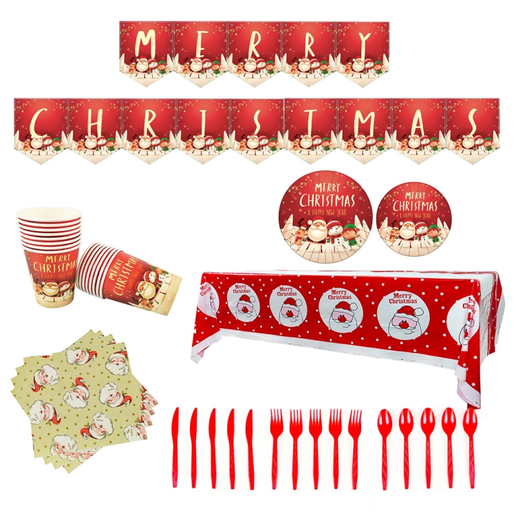 sunsky-online.com - 15% OFF by SUNSKY COUPON CODE: TBD05350121 for Christmas Theme Party Supplies Tableware Set Paper Cups And Paper Plates Table Bla Flag Decoration Set