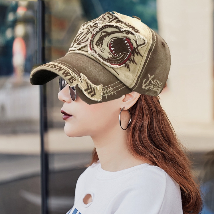 

13948 Shark Pattern Washable Baseball Cap Spring and Autumn Sun Hat, Size:One Size(Medium Beige)