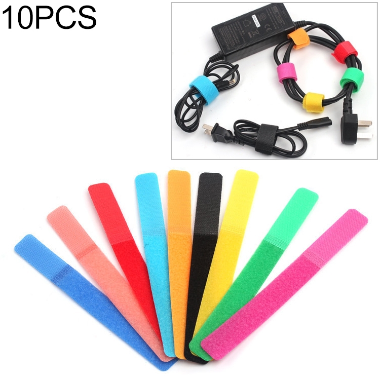 

10 PCS Candy-colored Power Cord Hook and Loop Fastener Strip, Random Color Delivery, Size:180 x 20mm