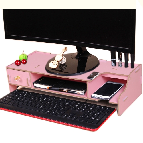 

Monitor Wooden Stand Computer Desk Organizer with Keyboard Mouse Storage Slots(Pink)