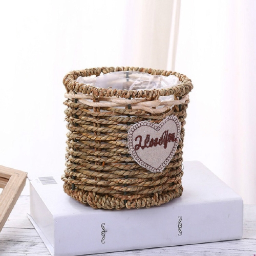 

Grass Willow Wire Cattail Succulent Small Flower Basket Hand Woven Flower Basket, Style:A