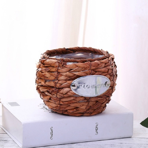 

Grass Willow Wire Cattail Succulent Small Flower Basket Hand Woven Flower Basket, Style:E