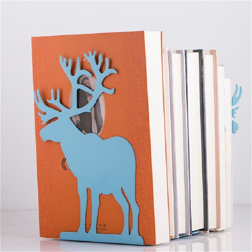 

2 PCS Elk Metal Bookend Desk Shelf Christmas Gift(Blue)