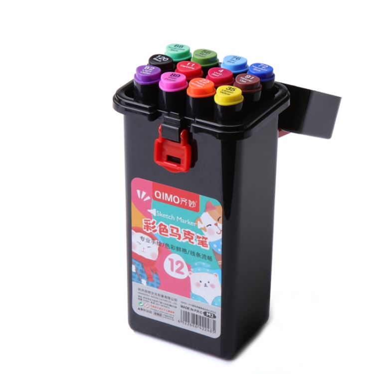 

QIMO Children Art Graffiti Double-Headed Marker Pen Set, Specification: Black Pole 12 Color Oil Marker