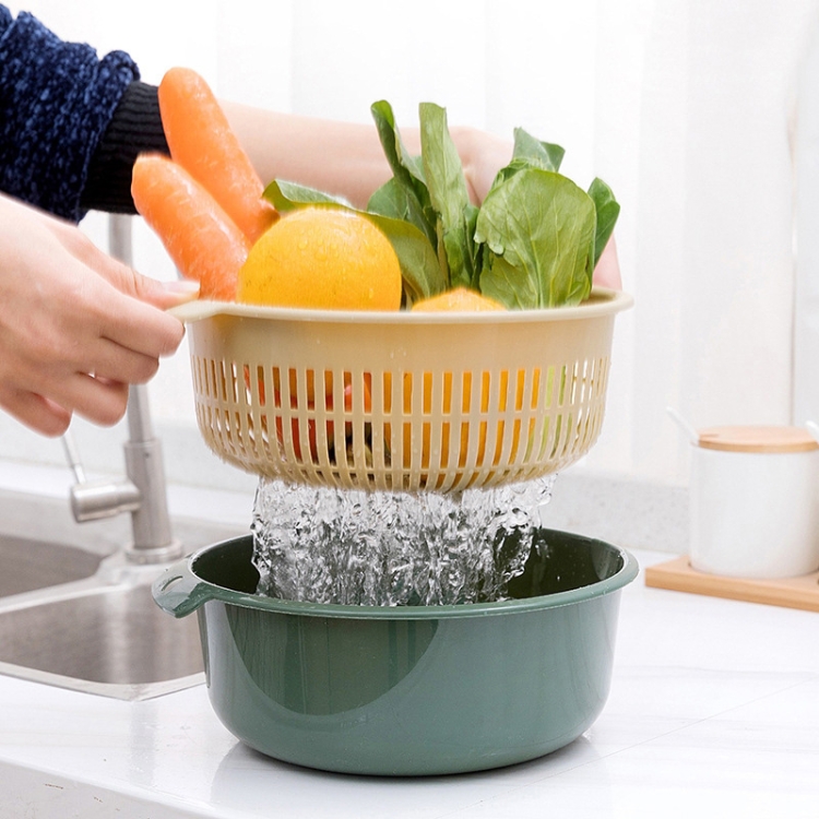 

10 PCS Double-Layer Hollow Fruit & Vegetable Drain Basket Household Plastic Vegetable Washing Basket, Size:Large(Green)