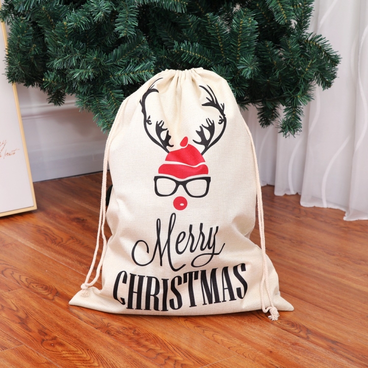

Large Printed Linen Backpack Christmas Gift Bag Candy Bag(B Type)