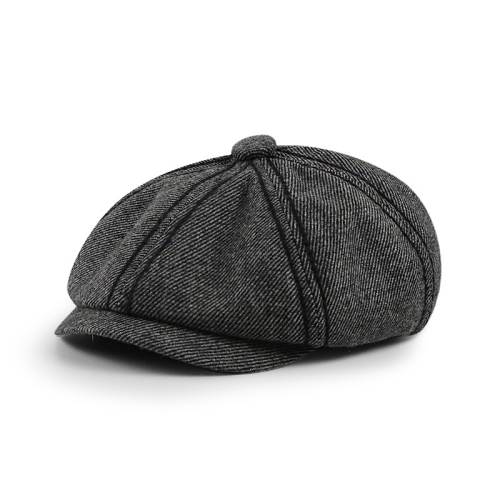 

15507 Peaked Cap Retro Twill Octagonal Cap Literary Newsboy Hat Autumn And Winter Beret, Size:One Size(Dark Gray)