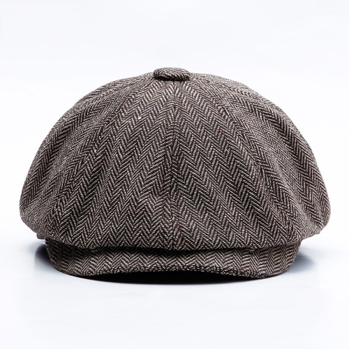 

14128 Stripe Snap Design Beret Autumn And Winter Retro Wild Octagonal Hat, Size: 58CM(Coffee)