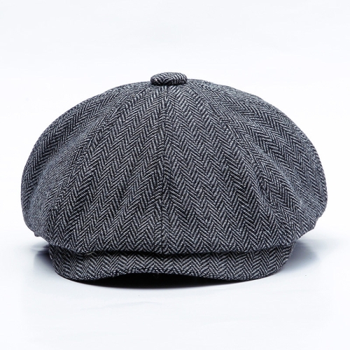 

14128 Stripe Snap Design Beret Autumn And Winter Retro Wild Octagonal Hat, Size: 58CM(Black Coffee)