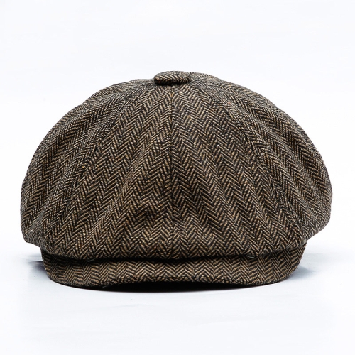 

14128 Stripe Snap Design Beret Autumn And Winter Retro Wild Octagonal Hat, Size: 60CM(Black Coffee)