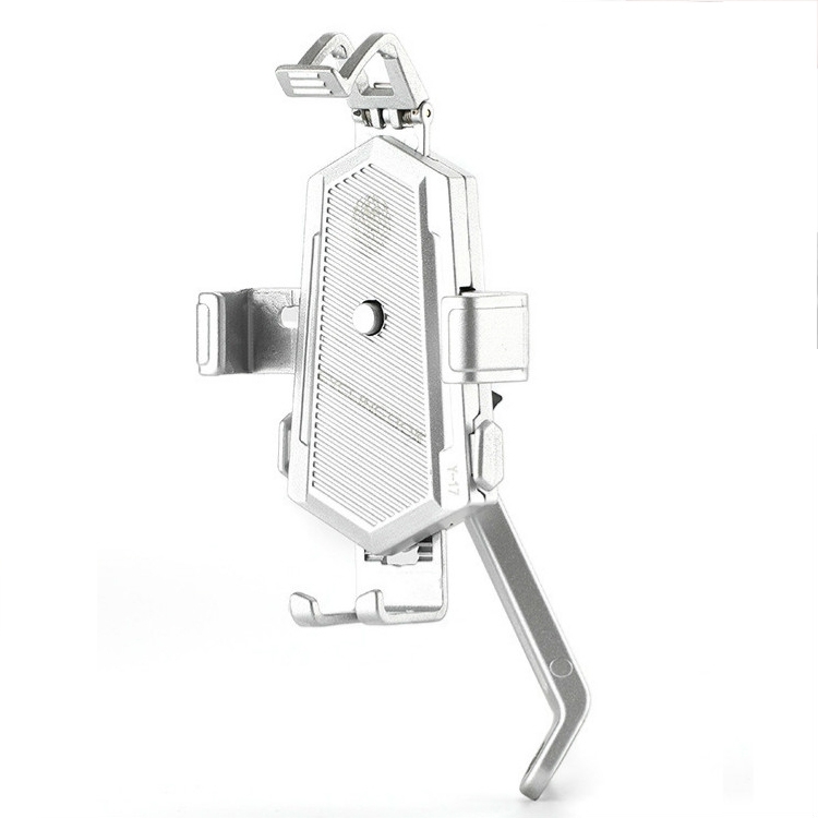 

Bicycle Mobile Phone Holder Can Rotate And Adjust Fixed Aluminum Alloy Bracket Automatic Grab Bracket, Style:Rearview Mirror Installation(Silver)