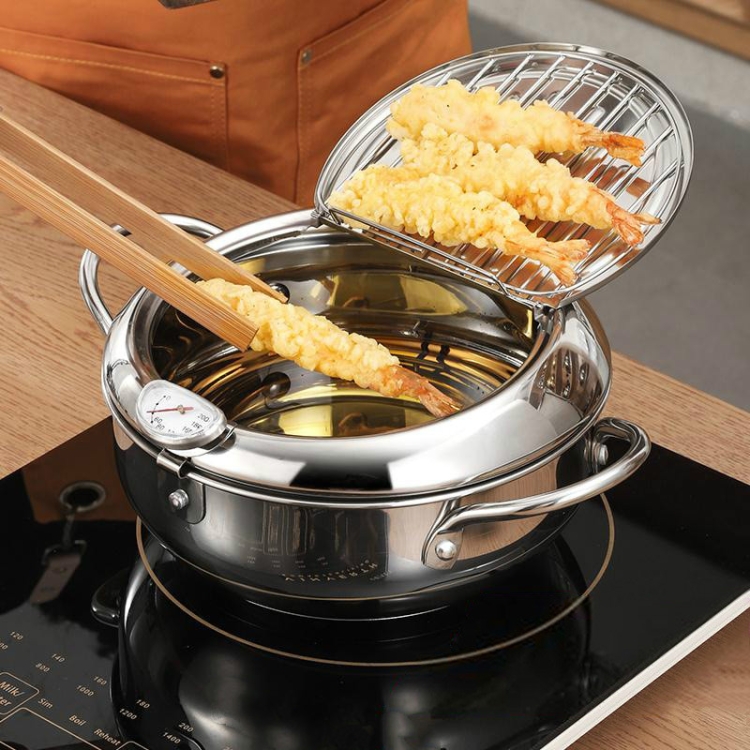

201 Stainless Steel Fryer Pot Household TTemperature-controlled Multifunctional Thickening Pot, Size:24cm