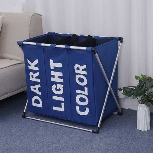 

Collapsible Three Grid Dirty Clothes Laundry Hamper Organizer Home Storage Basket(Blue)
