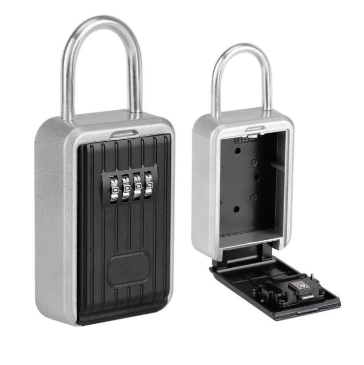

Password Key Box Wall-Mounted Metal Box Password Box Outdoor Key Anti-Theft Storage Box, Specification: Regular(Silver Black)
