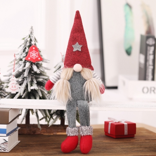 

Christmas Decoration Tied Beard Hanging Legs Faceless Doll Scene Layout Home Decoration Ornaments(Red Hat )