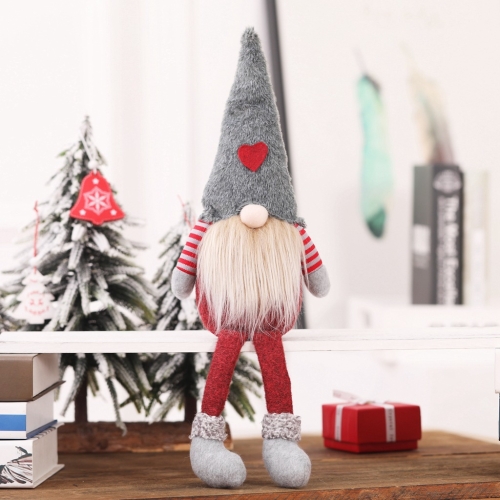 

Christmas Decoration Tied Beard Hanging Legs Faceless Doll Scene Layout Home Decoration Ornaments(Gray Hat )